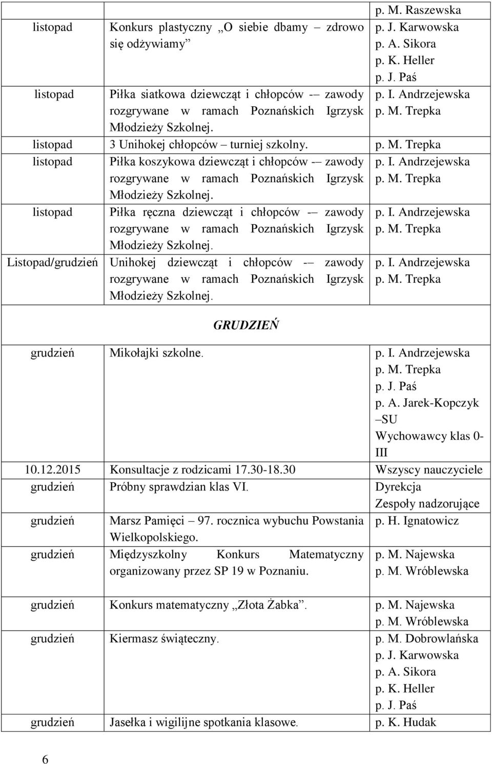 listopad Piłka ręczna dziewcząt i chłopców - zawody rozgrywane w ramach Poznańskich Igrzysk Młodzieży Szkolnej.