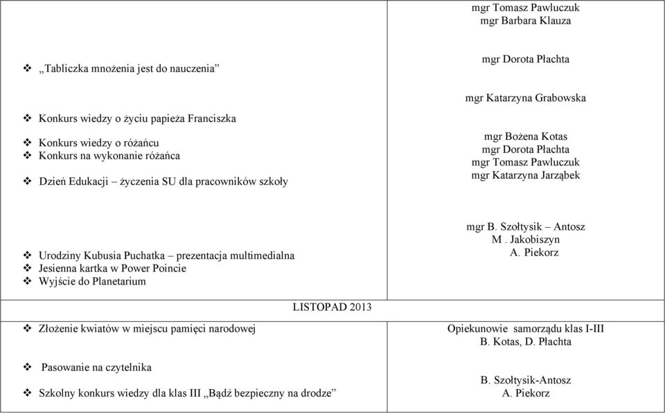 prezentacja multimedialna Jesienna kartka w Power Poincie Wyjście do Planetarium mgr B. Szołtysik Antosz M. Jakobiszyn A.