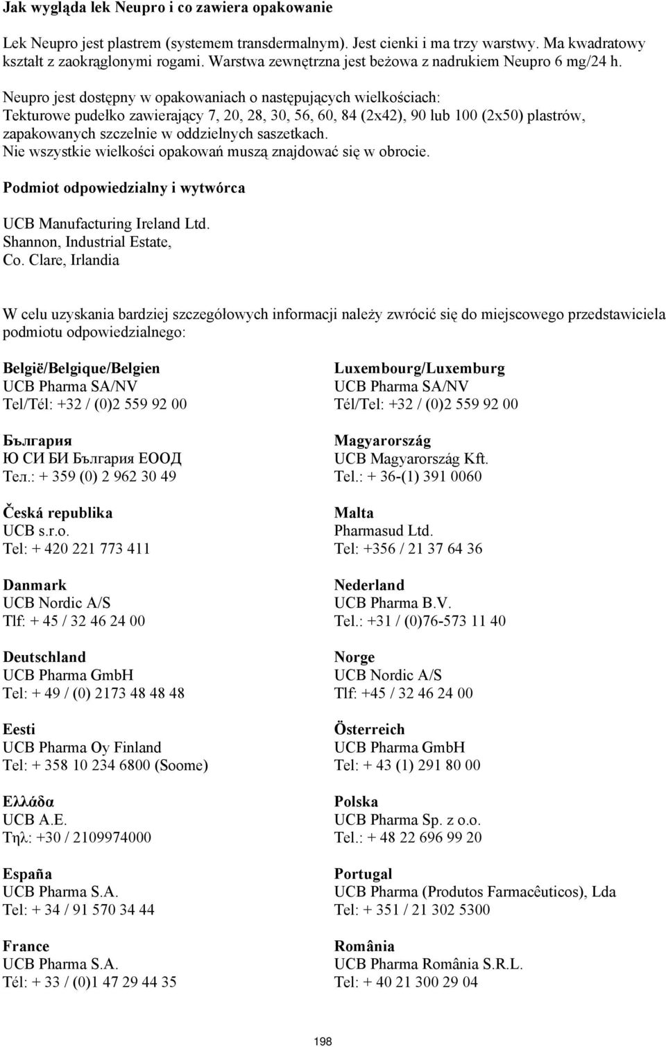 Neupro jest dostępny w opakowaniach o następujących wielkościach: Tekturowe pudełko zawierający 7, 20, 28, 30, 56, 60, 84 (2x42), 90 lub 100 (2x50) plastrów, zapakowanych szczelnie w oddzielnych
