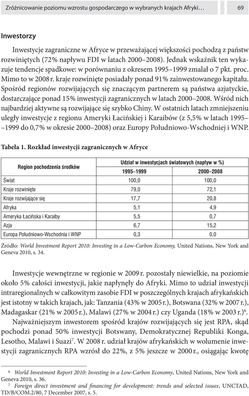 kraje rozwinięte posiadały ponad 91 % zainwestowanego kapitału.