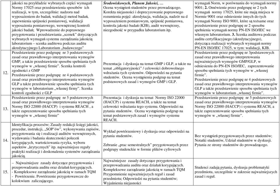 spójności pomiarowej, walidacji wyposaŝenia pomiarowego, wewnętrznej kontroli jakości badań; Wprowadzenie do poprawnego przygotowania i przedstawiania scenek dotyczących wybranych wymagań systemu