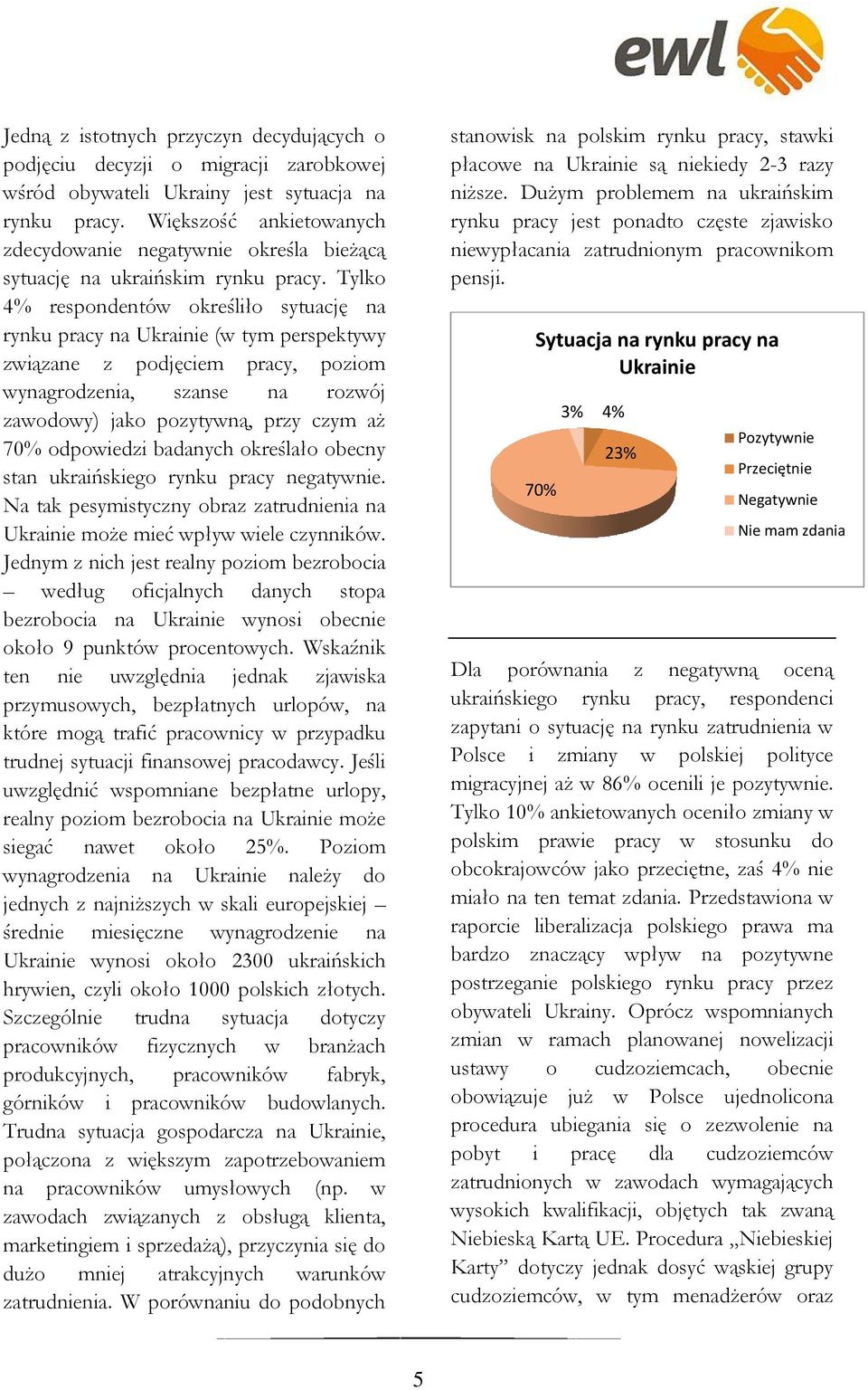 Tylko 4% respondentów określiło sytuację na rynku pracy na Ukrainie (w tym perspektywy związane z podjęciem pracy, poziom wynagrodzenia, szanse na rozwój zawodowy) jako pozytywną, przy czym aż 70%