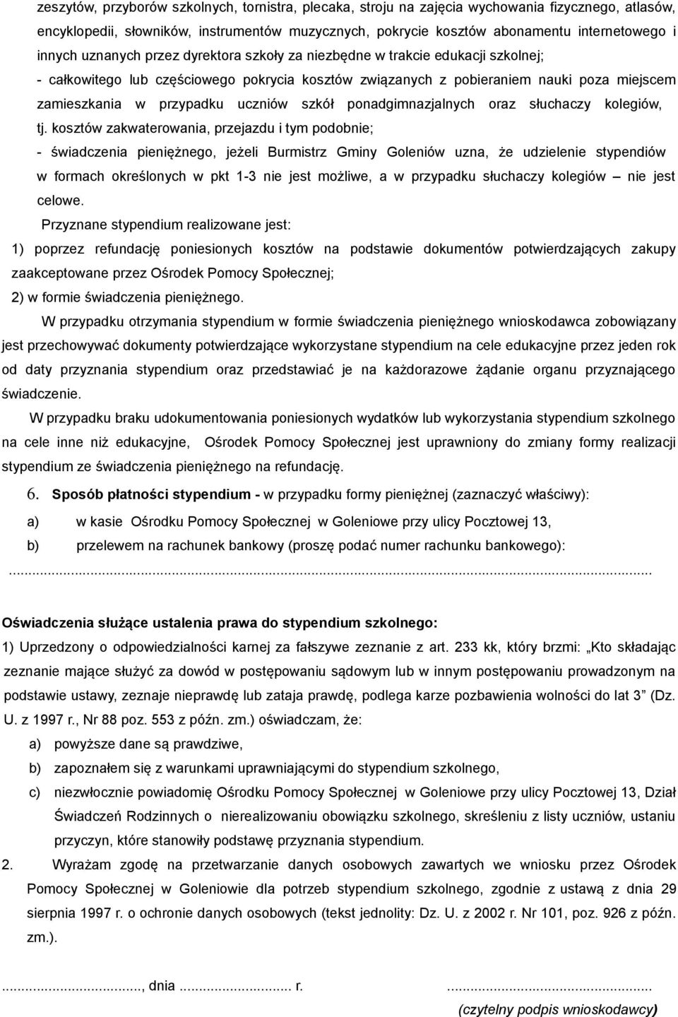 uczniów szkół ponadgimnazjalnych oraz słuchaczy kolegiów, tj.