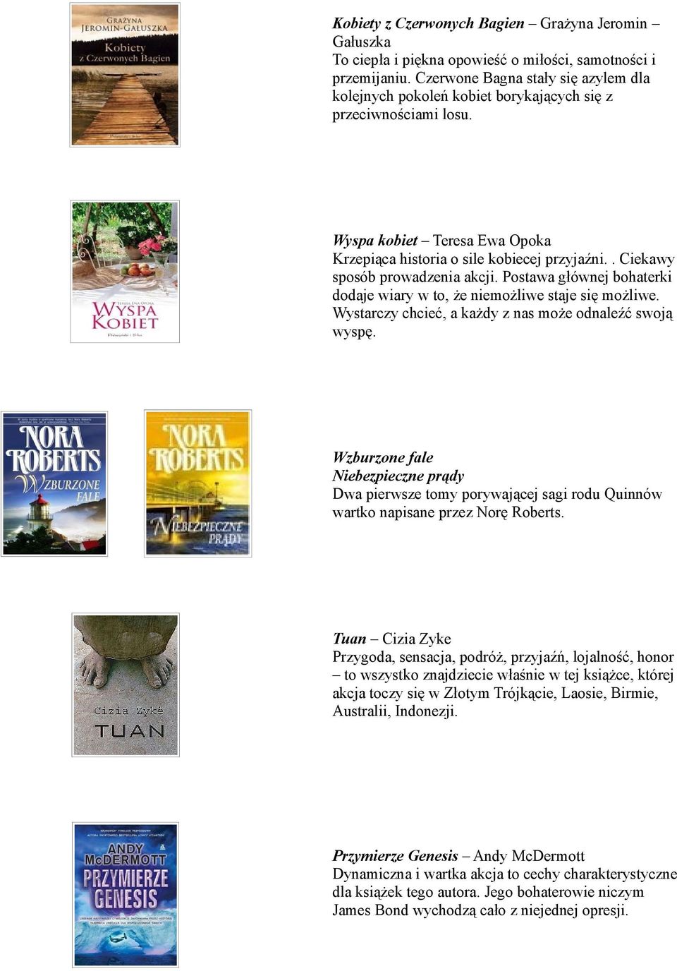 . Ciekawy sposób prowadzenia akcji. Postawa głównej bohaterki dodaje wiary w to, że niemożliwe staje się możliwe. Wystarczy chcieć, a każdy z nas może odnaleźć swoją wyspę.
