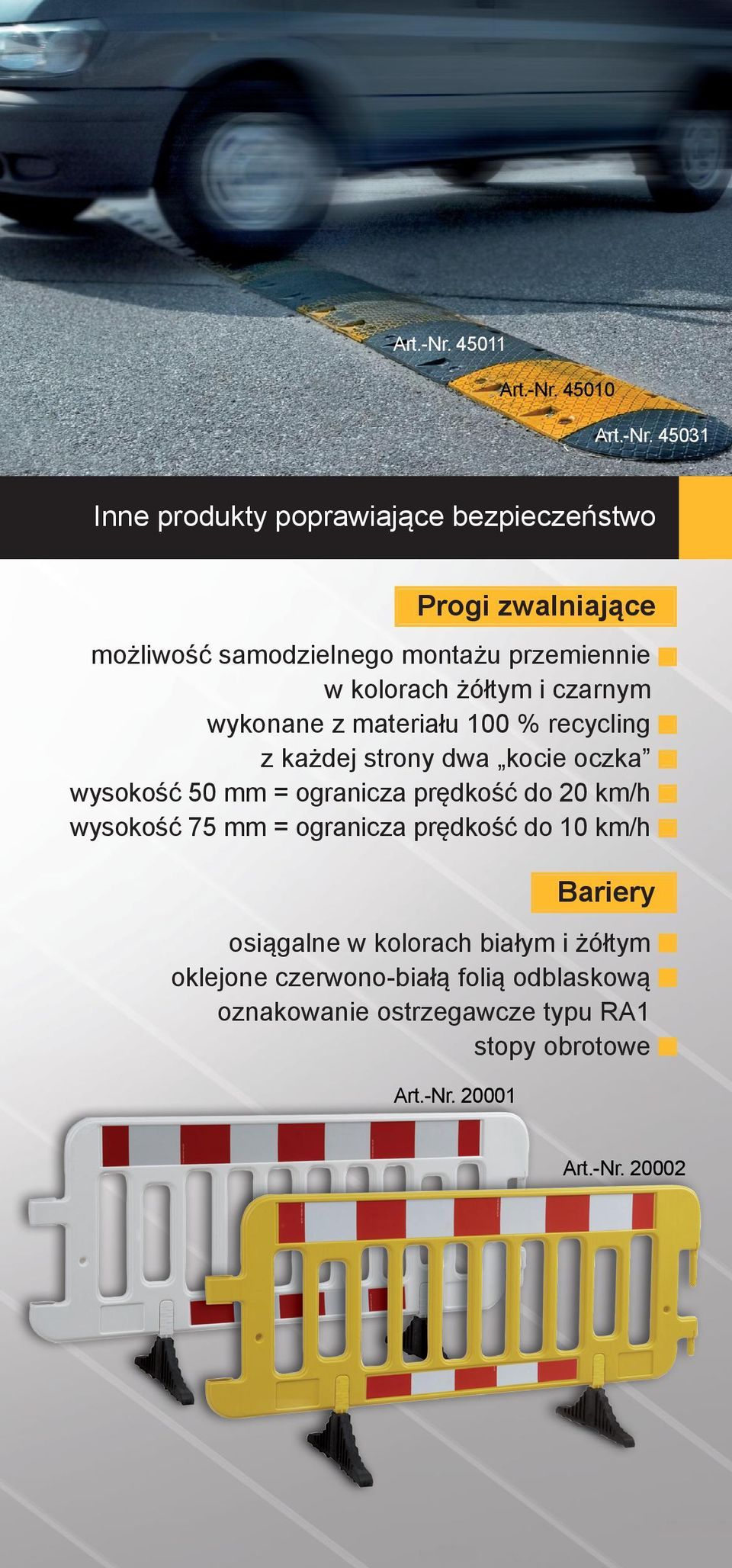 kolorach żółtym i czarnym wykonane z materiału 100 % recycling z każdej strony dwa kocie oczka wysokość 50 mm = ogranicza