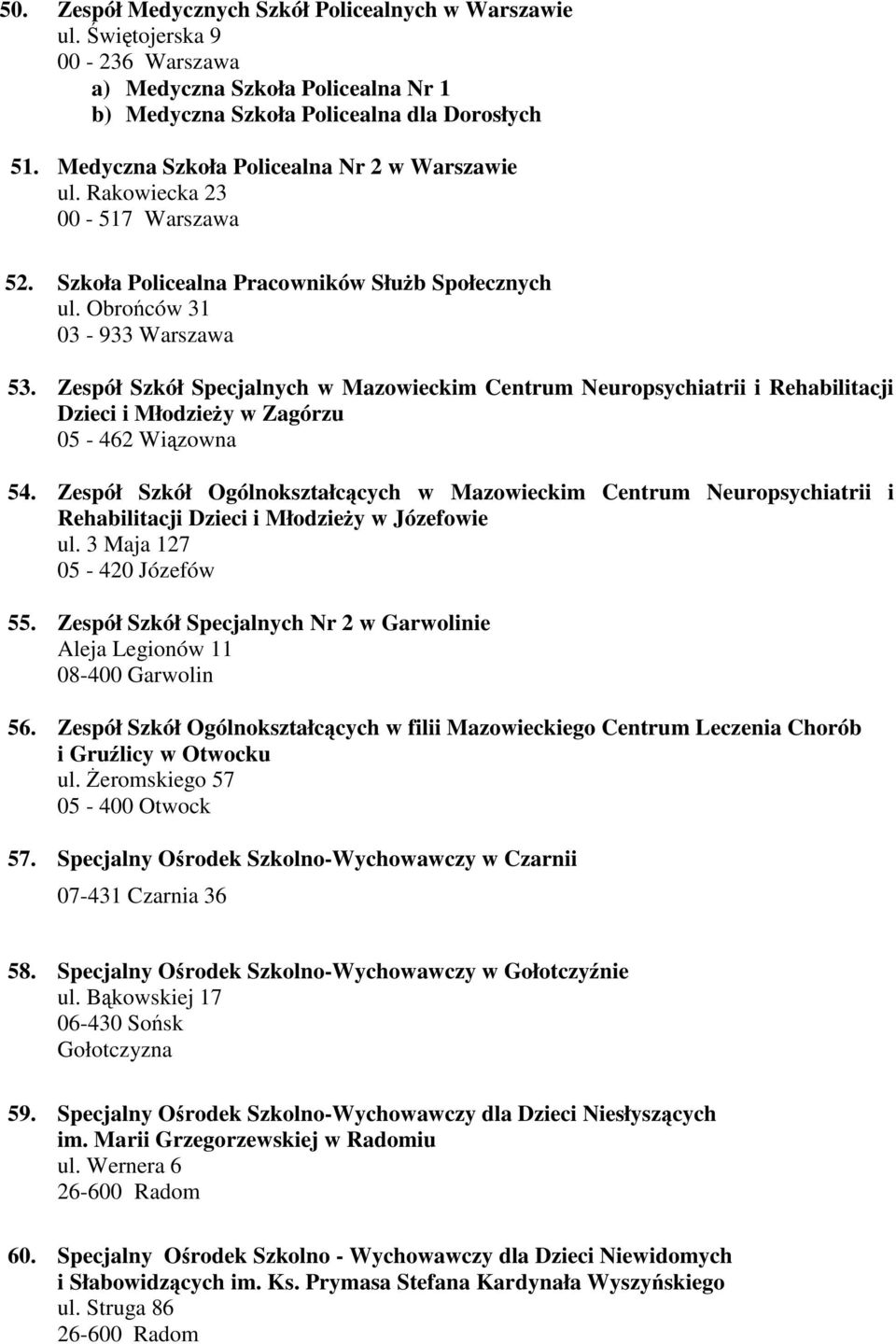 Zespół Szkół Specjalnych w Mazowieckim Centrum Neuropsychiatrii i Rehabilitacji Dzieci i Młodziey w Zagórzu 05-462 Wizowna 54.