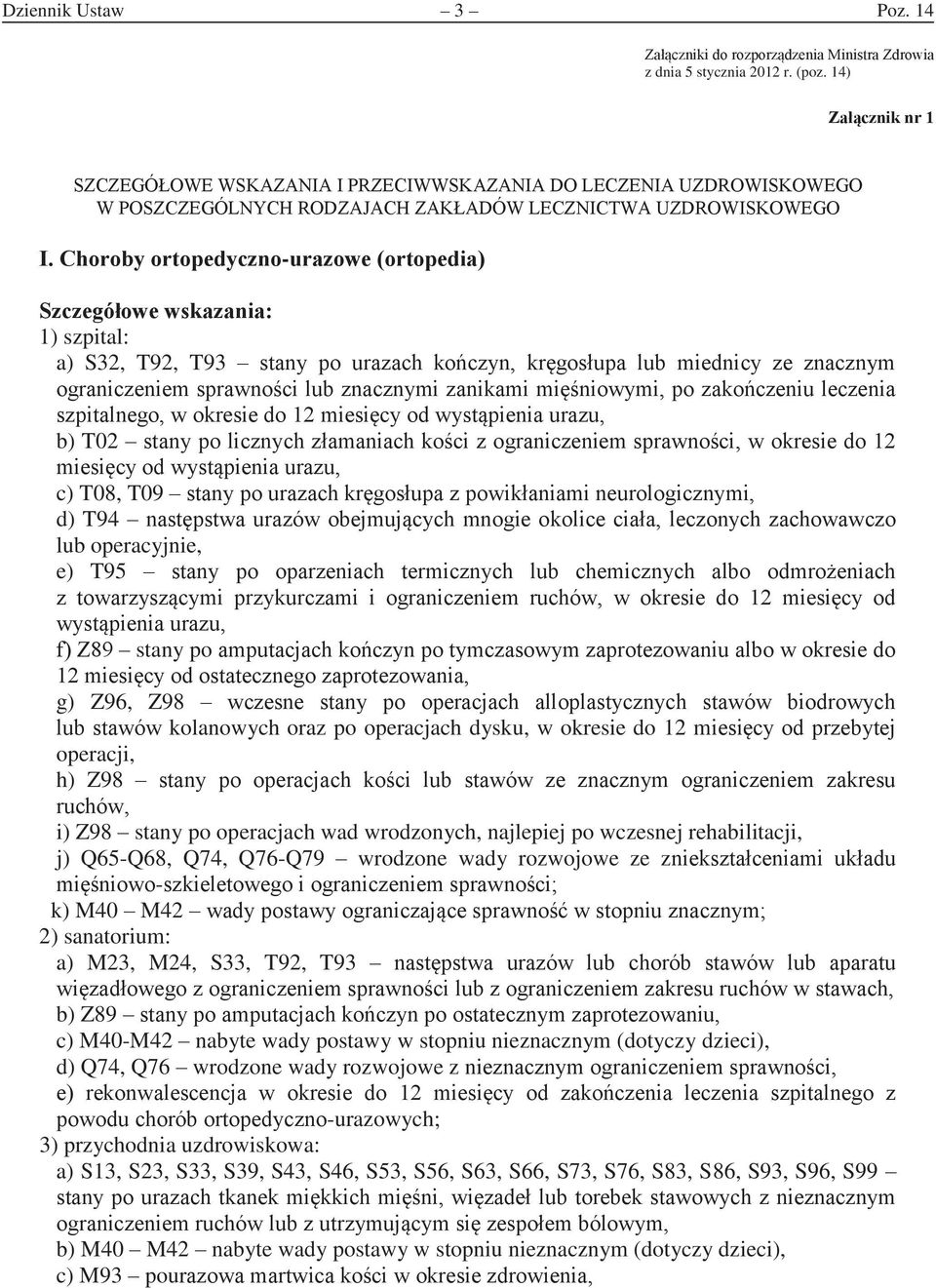 i) Z98 stany po operacjach wad wrodzonych, najlepiej po wczesnej rehabilitacji, j) Q65-Q68, Q74, Q76-Q79 wrodzone wady rozwojowe ze z - k) M40 M42 a) M23, M24, S33, T92, T93 b)