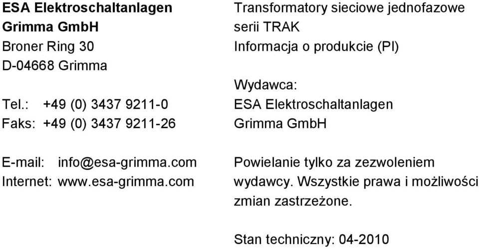 com Internet: www.esa-grimma.