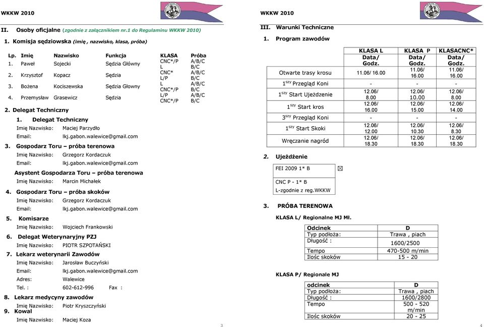 Przemysław Grasewicz Sędzia L/P A/B/C CNC*/P B/C 2. elegat Techniczny 1. elegat Techniczny Maciej Parzydło 3. Gospodarz Toru próba terenowa KLASA L KLASA P KLASACNC* Otwarte trasy krosu 11.06/ 16.