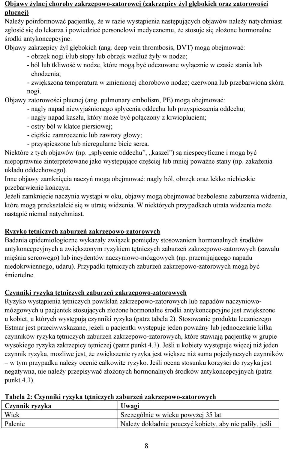 deep vein thrombosis, DVT) mogą obejmować: - obrzęk nogi i/lub stopy lub obrzęk wzdłuż żyły w nodze; - ból lub tkliwość w nodze, które mogą być odczuwane wyłącznie w czasie stania lub chodzenia; -