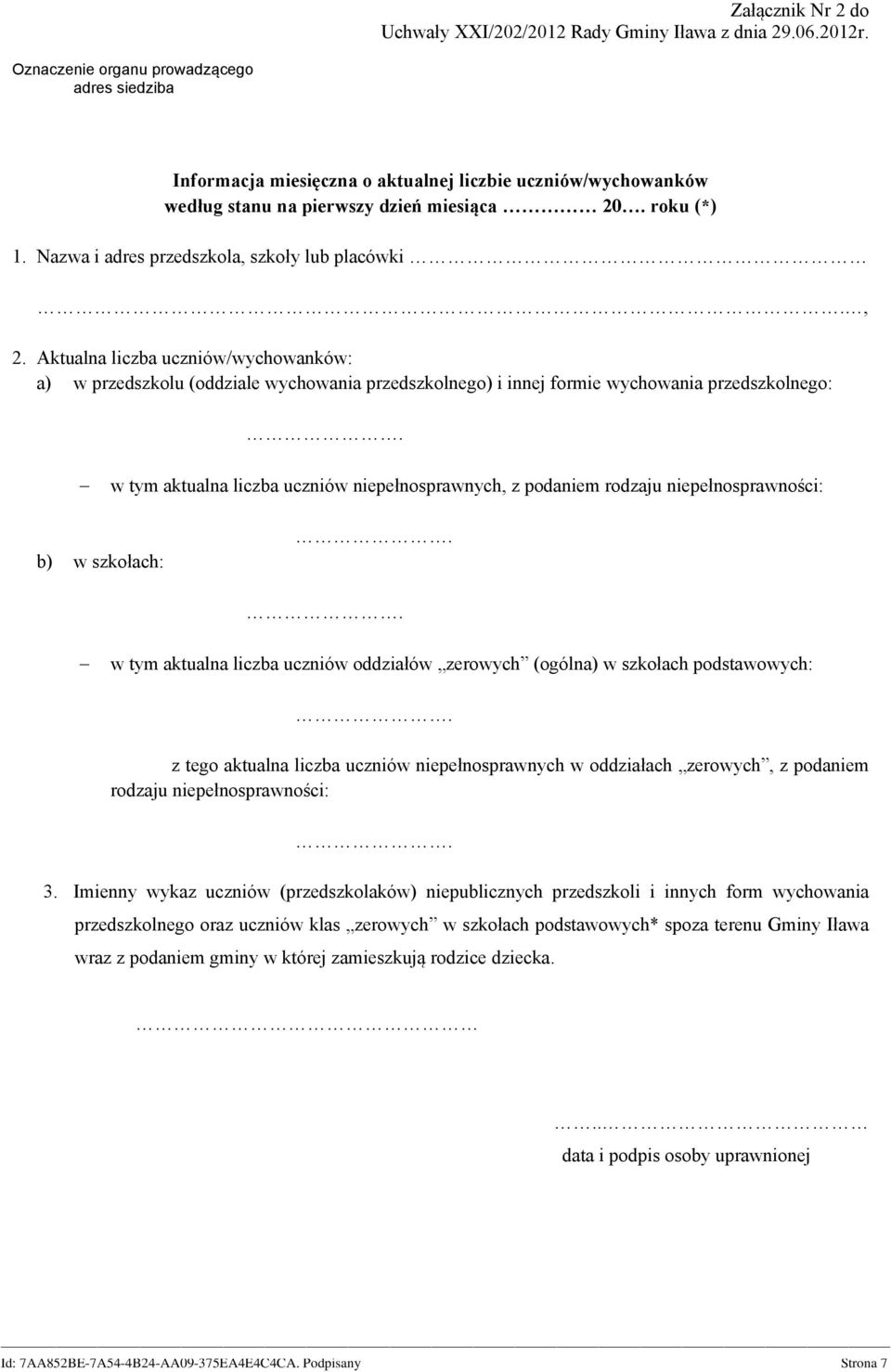 Nazwa i adres przedszkola, szkoły lub placówki, 2.