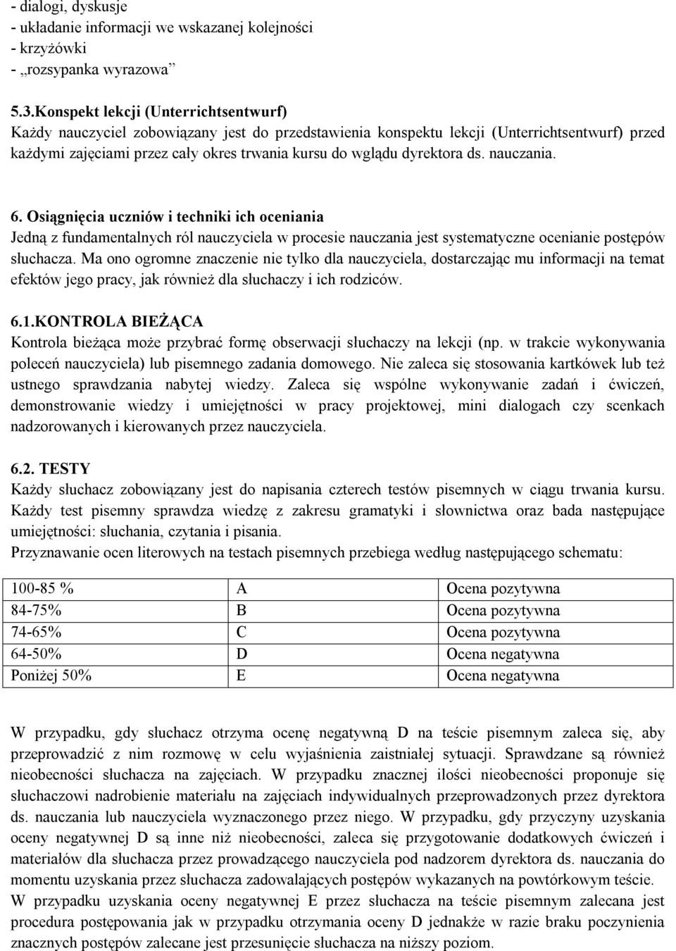 dyrektora ds. nauczania. 6. Osiągnięcia uczniów i techniki ich oceniania Jedną z fundamentalnych ról nauczyciela w procesie nauczania jest systematyczne ocenianie postępów słuchacza.