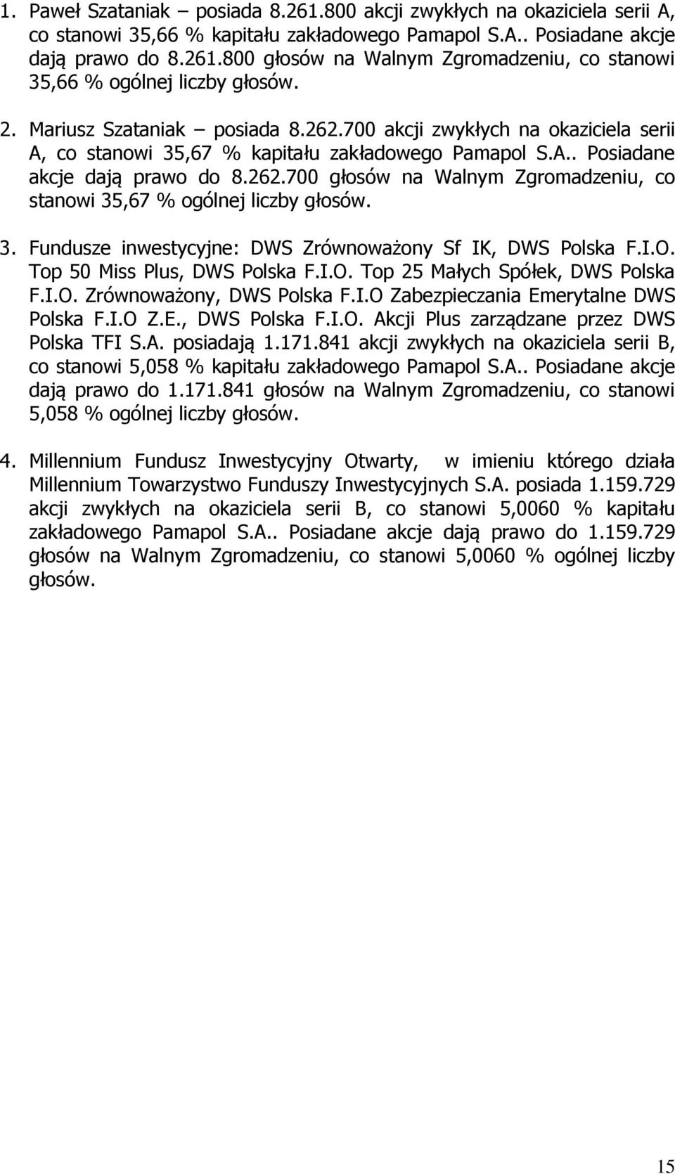 3. Fundusze inwestycyjne: DWS Zrównoważony Sf IK, DWS Polska F.I.O. Top 50 Miss Plus, DWS Polska F.I.O. Top 25 Małych Spółek, DWS Polska F.I.O. Zrównoważony, DWS Polska F.I.O Zabezpieczania Emerytalne DWS Polska F.