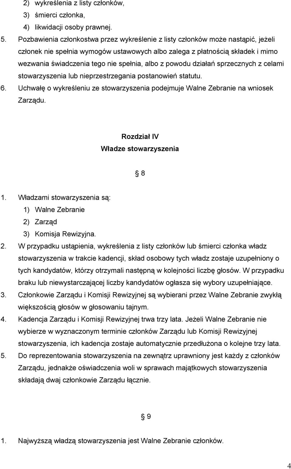 albo z powodu działań sprzecznych z celami stowarzyszenia lub nieprzestrzegania postanowień statutu. 6. Uchwałę o wykreśleniu ze stowarzyszenia podejmuje Walne Zebranie na wniosek Zarządu.