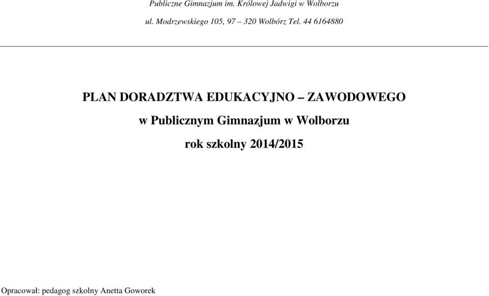 44 6164880 PLAN DORADZTWA EDUKACYJNO ZAWODOWEGO w