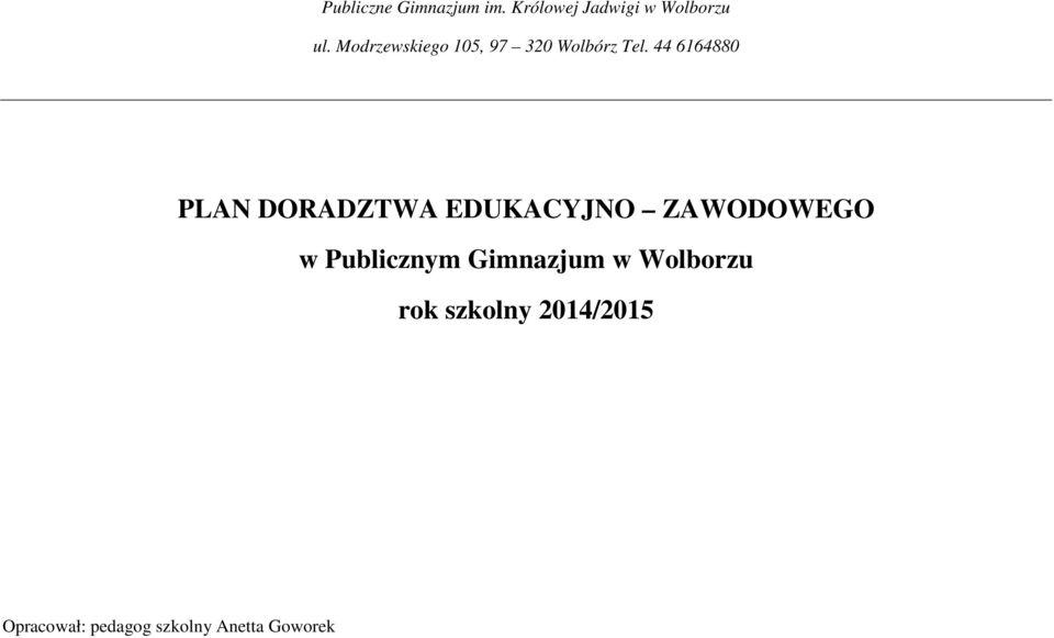 44 6164880 PLAN DORADZTWA EDUKACYJNO ZAWODOWEGO w