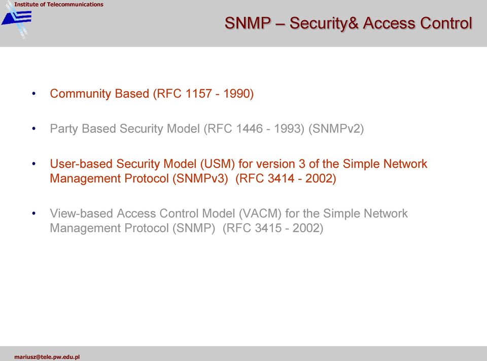 the Simple Network Management Protocol (SNMPv3) (RFC 3414-2002) View-based Access