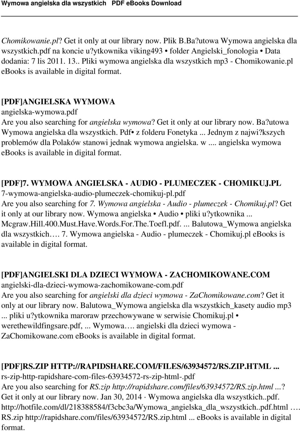 utowa Wymowa angielska dla wszystkich. Pdf z folderu Fonetyka... Jednym z najwi?kszych problemów dla Polaków stanowi jednak wymowa angielska. w... angielska wymowa [PDF]7.