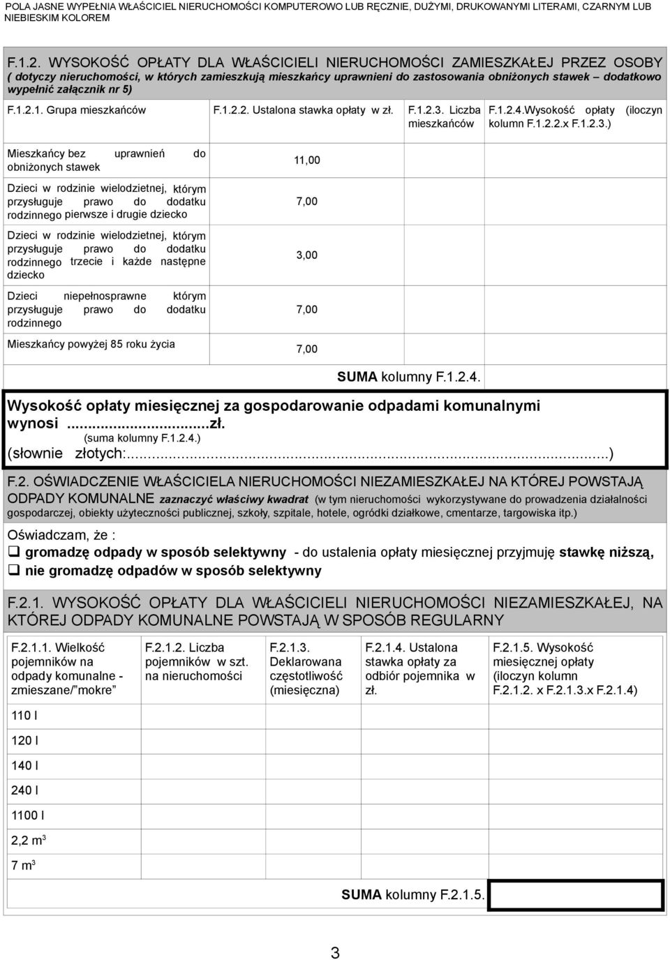 załącznik nr 5) 1. Grupa mieszkańców 2. Ustalona stawka opłaty w zł. 3. Liczba mieszkańców 4.Wysokość opłaty (iloczyn kolumn 2.x 3.