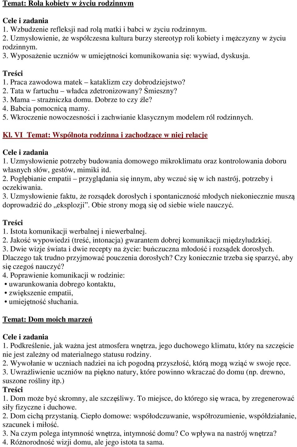 Praca zawodowa matek kataklizm czy dobrodziejstwo? 2. Tata w fartuchu władca zdetronizowany? Śmieszny? 3. Mama strażniczka domu. Dobrze to czy źle? 4. Babcia pomocnicą mamy. 5.