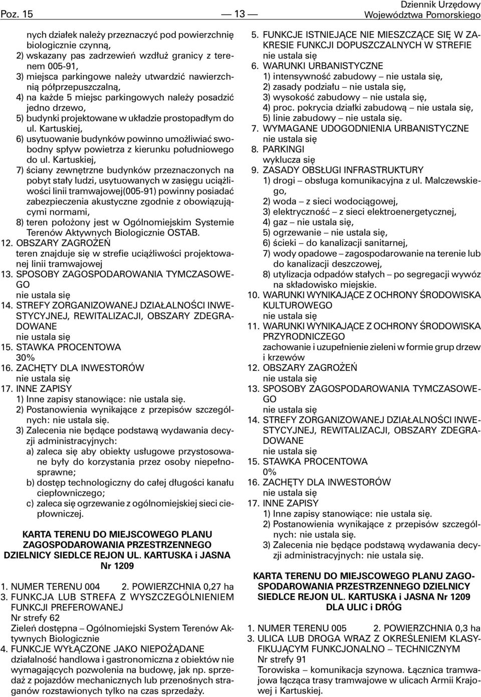 Kartuskiej, 6) usytuowanie budynków powinno umo liwiaæ swobodny sp³yw powietrza z kierunku po³udniowego do ul.