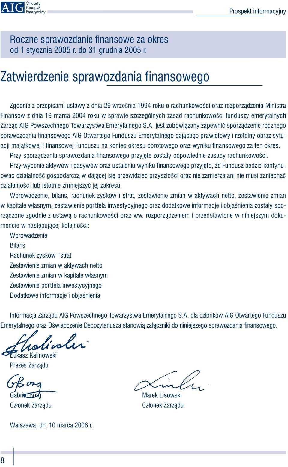 zasad rachunkowości funduszy emerytalnych Zarząd AI