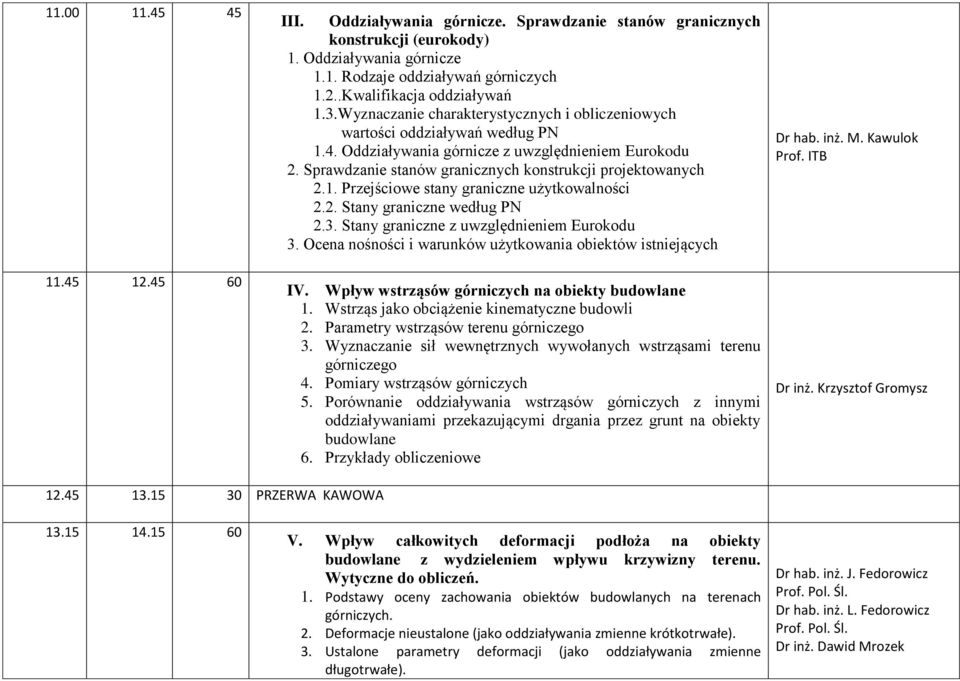 1. Przejściowe stany graniczne użytkowalności 2.2. Stany graniczne według PN 2.3. Stany graniczne z uwzględnieniem Eurokodu 3. Ocena nośności i warunków użytkowania obiektów istniejących IV.