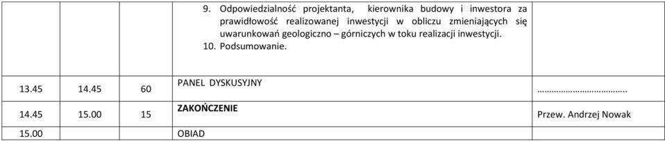 geologiczno górniczych w toku realizacji inwestycji. 10. Podsumowanie. 13.
