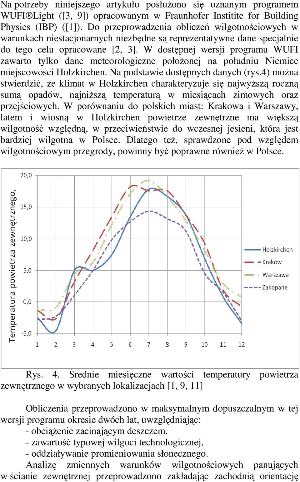 W dostępnej wersji programu WUFI zawarto tylko dane meteorologiczne położonej na południu Niemiec miejscowości Holzkirchen. Na podstawie dostępnych danych (rys.