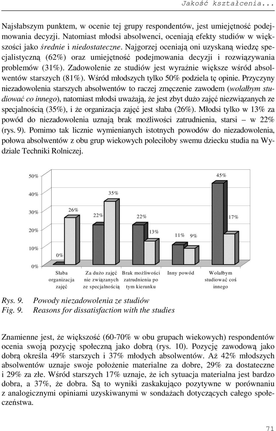 Najgorzej oceniają oni uzyskaną wiedzę specjalistyczną (62%) oraz umiejętność podejmowania decyzji i rozwiązywania problemów (31%).