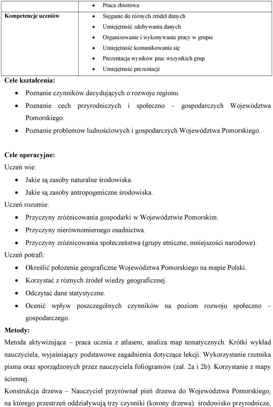 Poznanie problemów ludnościowych i gospodarczych Województwa Pomorskiego. Cele operacyjne: Uczeń wie: Jakie są zasoby naturalne środowiska. Jakie są zasoby antropogeniczne środowiska.