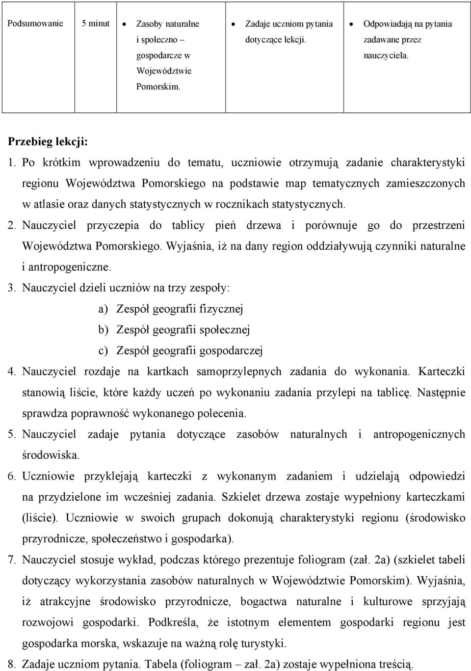 rocznikach statystycznych. 2. Nauczyciel przyczepia do tablicy pień drzewa i porównuje go do przestrzeni Województwa Pomorskiego.