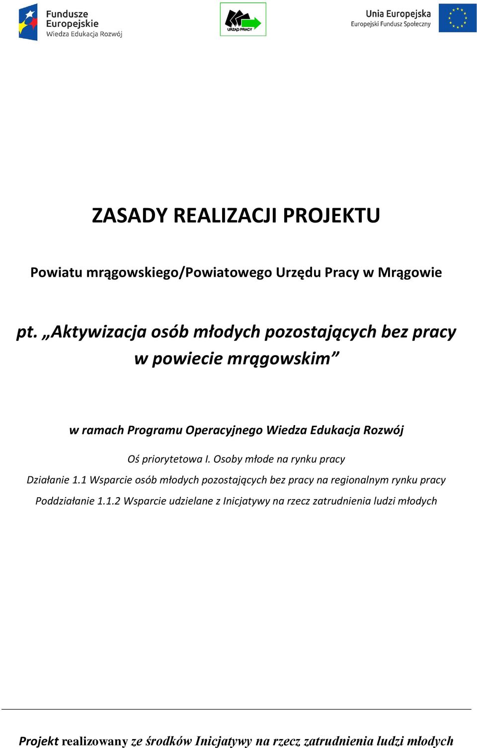 Wiedza Edukacja Rozwój Oś priorytetowa I. Osoby młode na rynku pracy Działanie 1.