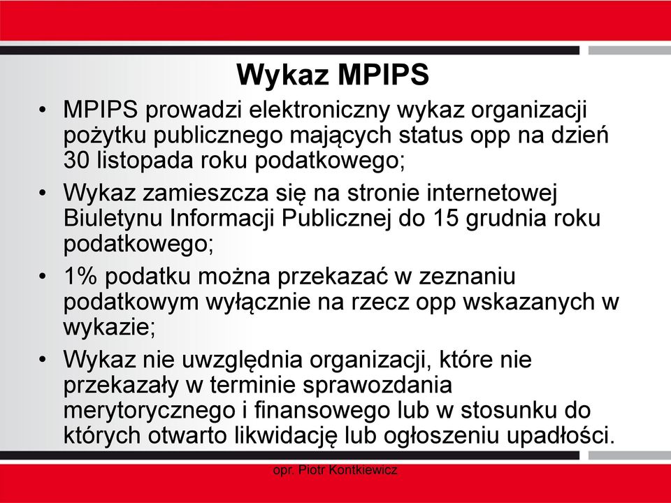 podatku można przekazać w zeznaniu podatkowym wyłącznie na rzecz opp wskazanych w wykazie; Wykaz nie uwzględnia organizacji,