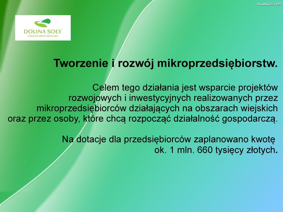 realizowanych przez mikroprzedsiębiorców działających na obszarach wiejskich oraz