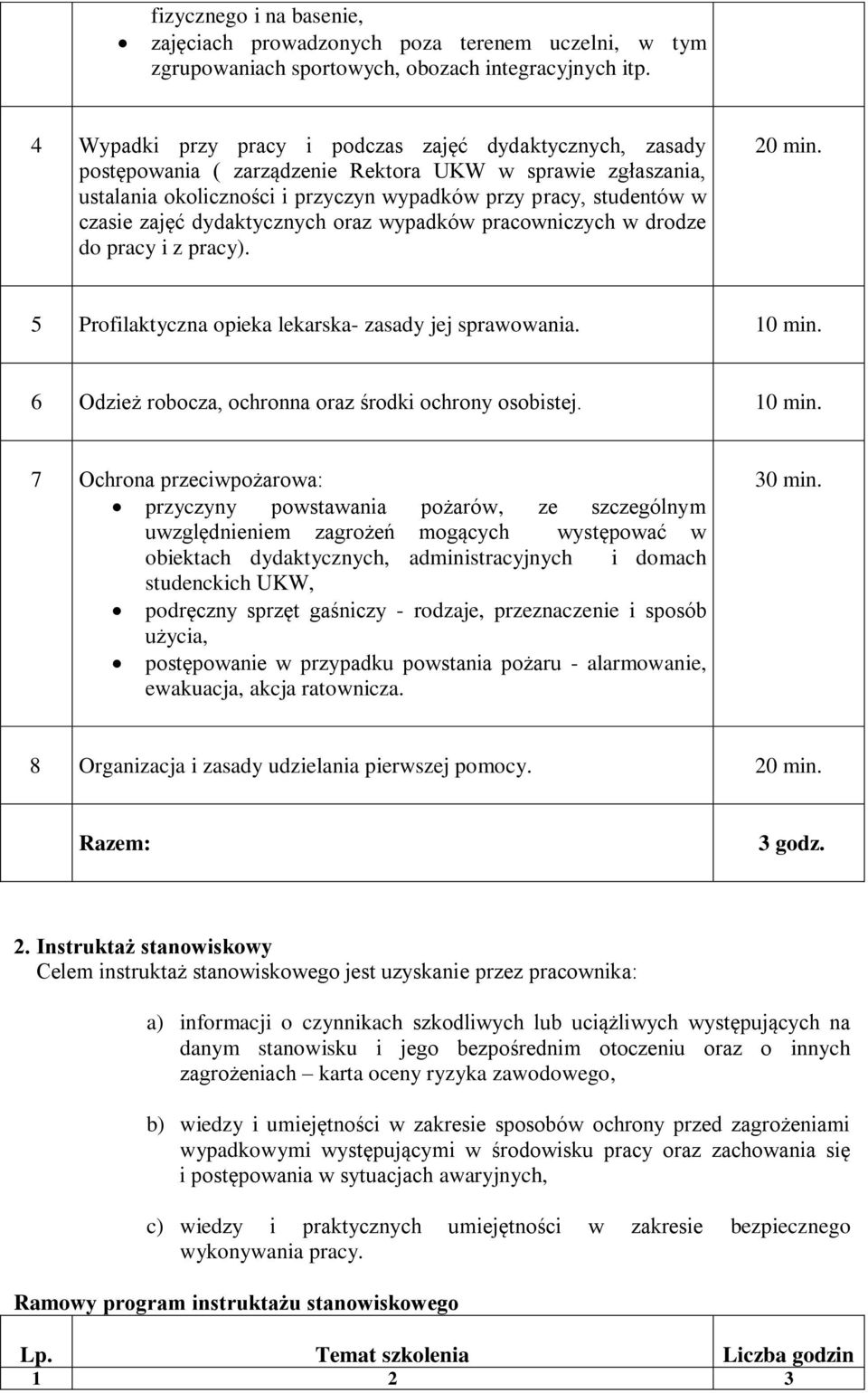 dydaktycznych oraz wypadków pracowniczych w drodze do pracy i z pracy). 20 min. 5 Profilaktyczna opieka lekarska- zasady jej sprawowania. 0 min.