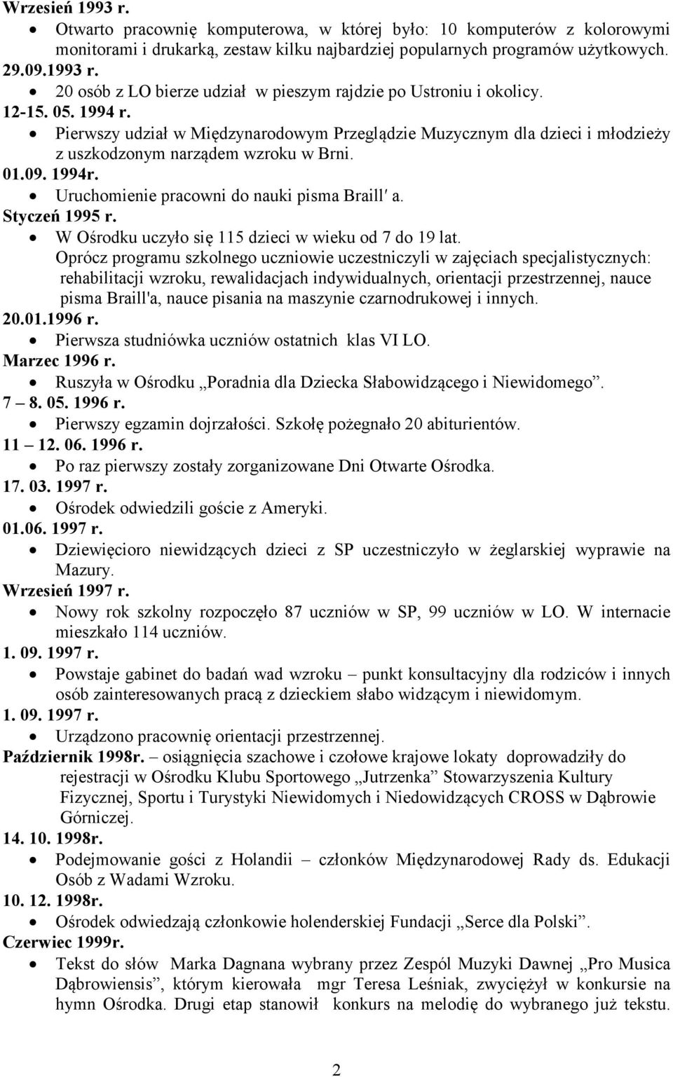 Styczeń 1995 r. W Ośrodku uczyło się 115 dzieci w wieku od 7 do 19 lat.