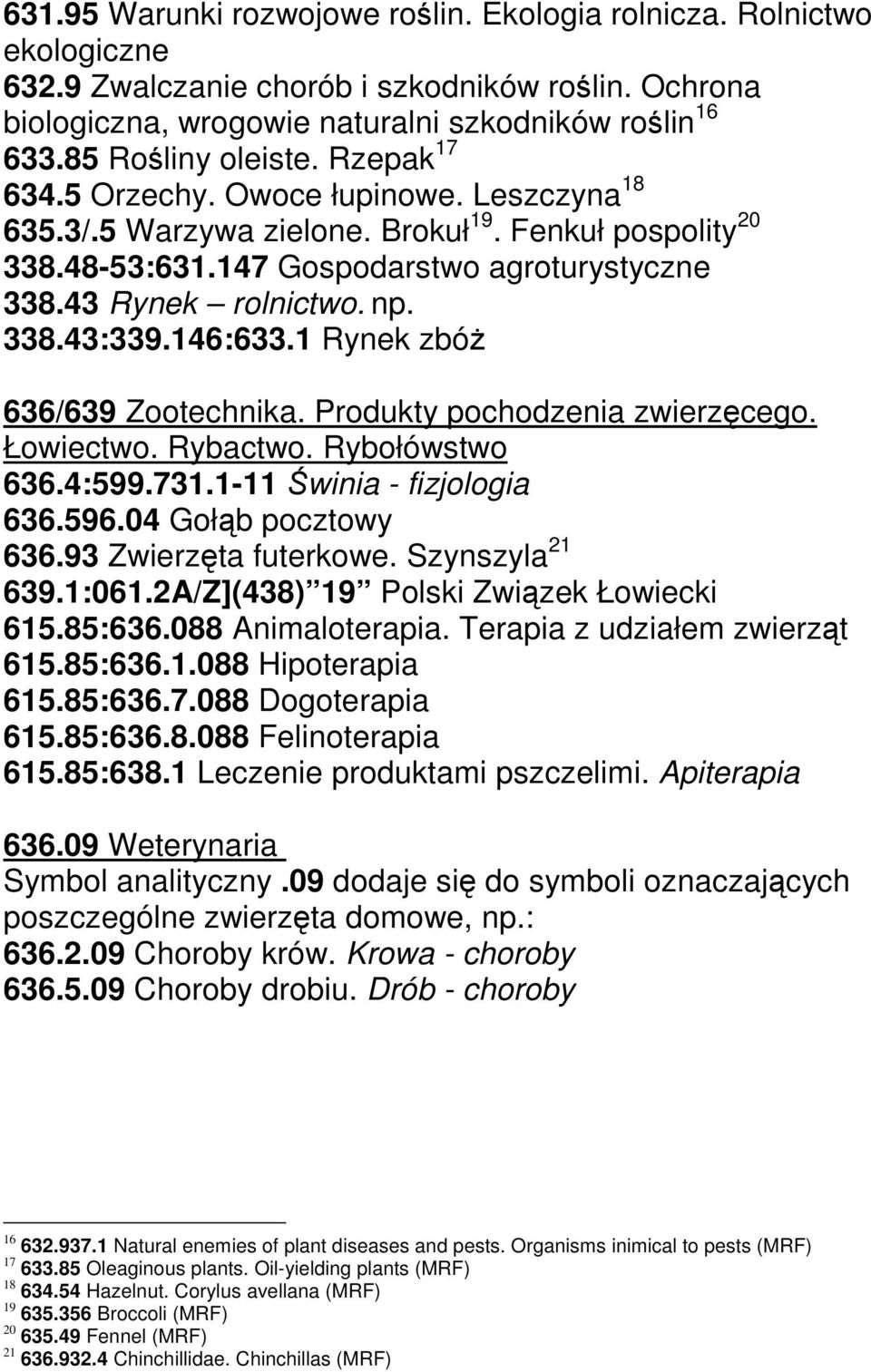 43 Rynek rolnictwo. np. 338.43:339.146:633.1 Rynek zbóż 636/639 Zootechnika. Produkty pochodzenia zwierzęcego. Łowiectwo. Rybactwo. Rybołówstwo 636.4:599.731.1-11 Świnia - fizjologia 636.596.