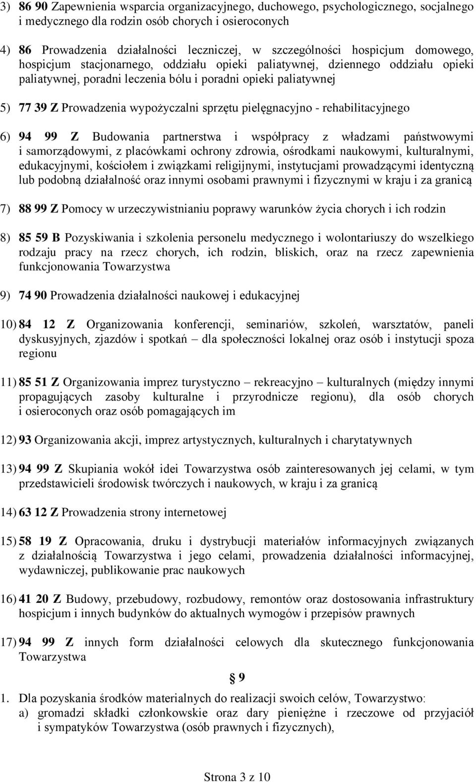 sprzętu pielęgnacyjno - rehabilitacyjnego 6) 94 99 Z Budowania partnerstwa i współpracy z władzami państwowymi i samorządowymi, z placówkami ochrony zdrowia, ośrodkami naukowymi, kulturalnymi,