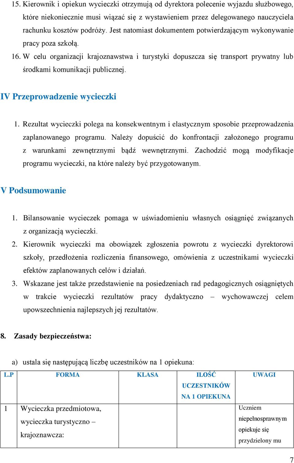 IV Przeprowadzenie wycieczki 1. Rezultat wycieczki polega na konsekwentnym i elastycznym sposobie przeprowadzenia zaplanowanego programu.