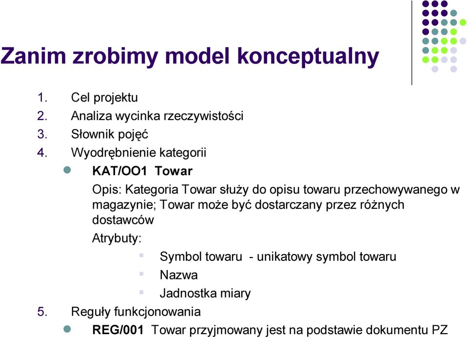 magazynie; Towar może być dostarczany przez różnych dostawców Atrybuty: Symbol towaru - unikatowy symbol