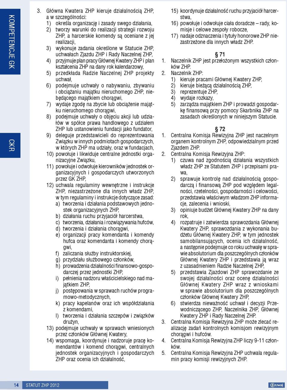 oceniane z jej realizacji, 3) wykonuje zadania okreœlone w Statucie ZHP, uchwa³ach Zjazdu ZHP i Rady Naczelnej ZHP, 4) przyjmuje plan pracy G³ównej Kwatery ZHP i plan kszta³cenia ZHP na dany rok