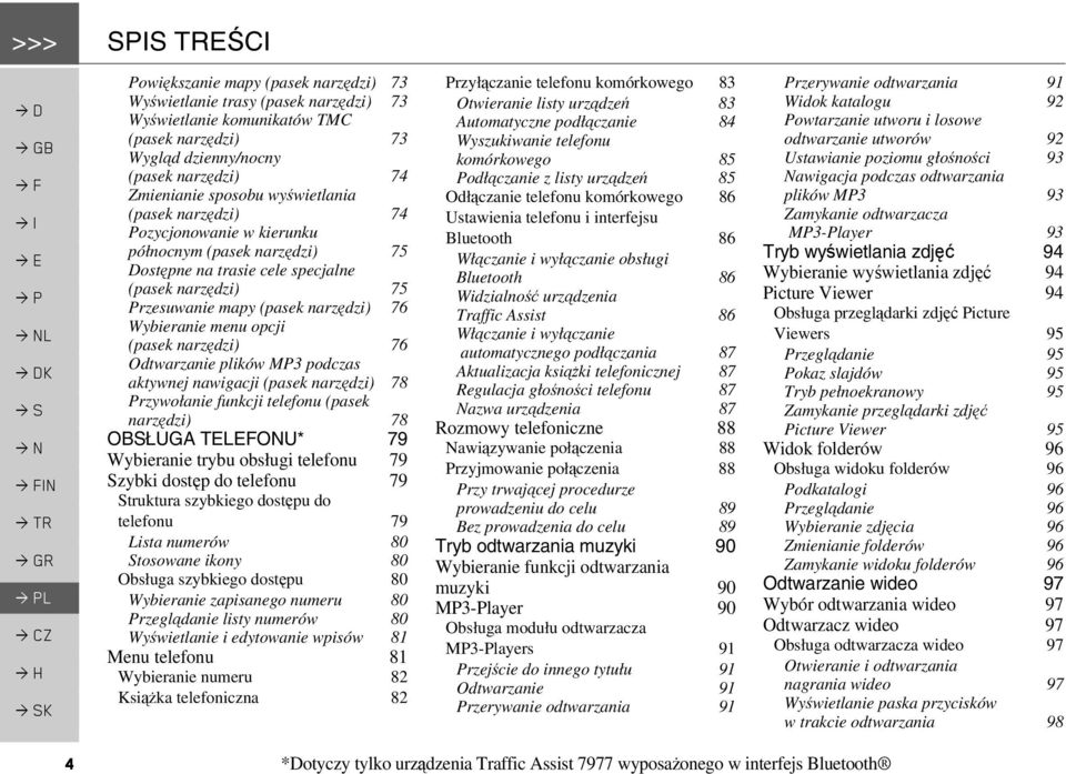 menu opcji (pasek narzędzi) 76 Odtwarzanie plików MP3 podczas aktywnej nawigacji (pasek narzędzi) 78 Przywołanie funkcji telefonu (pasek narzędzi) 78 OBSŁUGA TELEFONU* 79 Wybieranie trybu obsługi