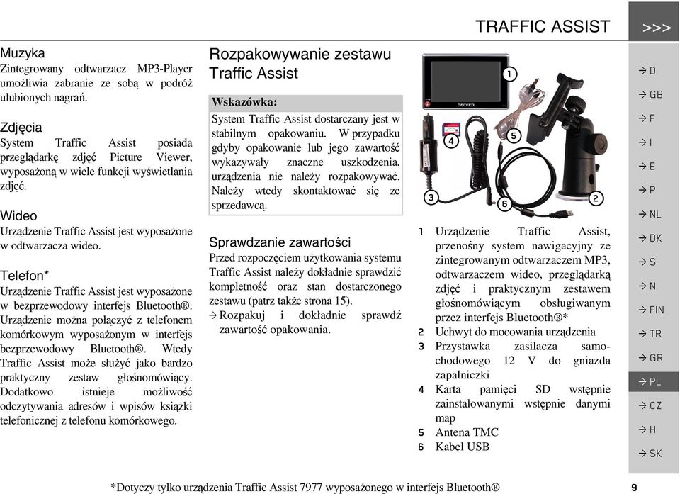 Telefon* Urządzenie Traffic Assist jest wyposażone w bezprzewodowy interfejs Bluetooth. Urządzenie można połączyć z telefonem komórkowym wyposażonym w interfejs bezprzewodowy Bluetooth.