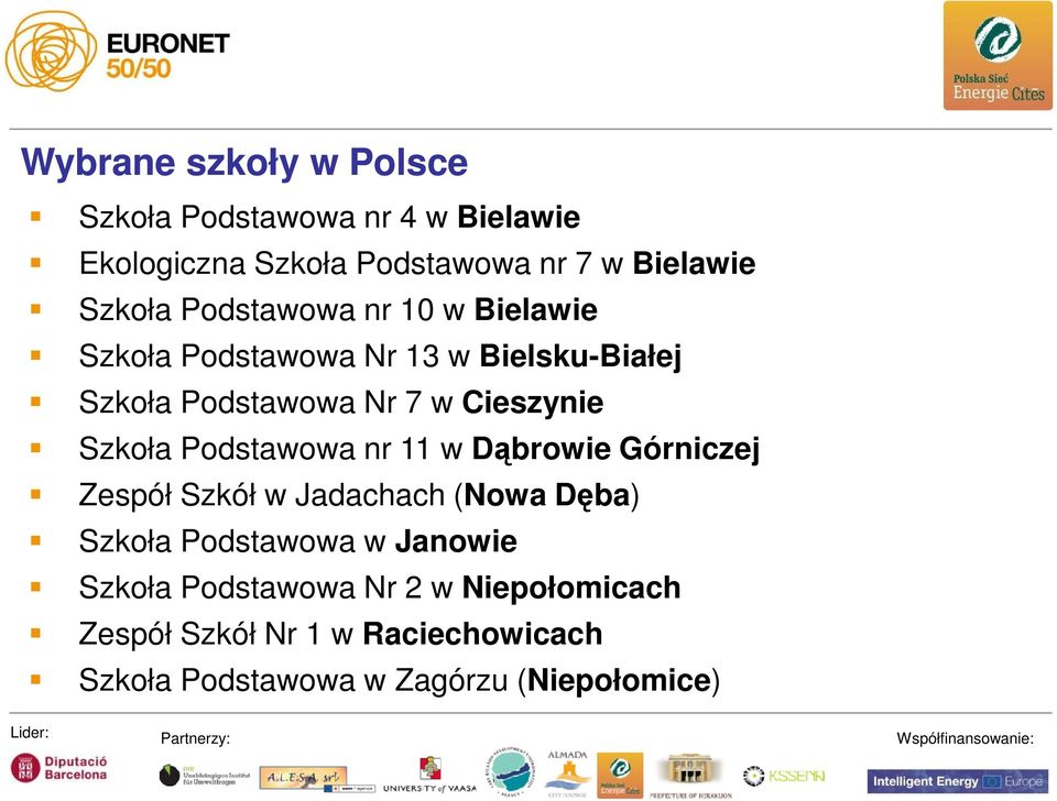 Cieszynie Szkoła Podstawowa nr 11 w Dąbrowie Górniczej Zespół Szkół w Jadachach (Nowa Dęba) Szkoła Podstawowa
