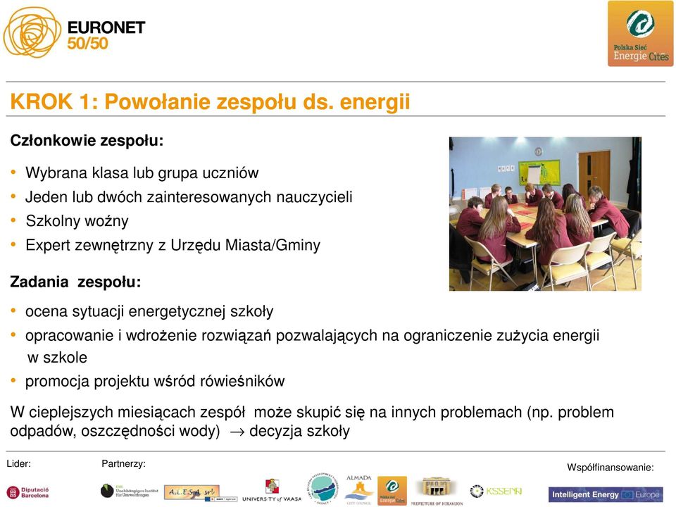 zewnętrzny z Urzędu Miasta/Gminy Zadania zespołu: ocena sytuacji energetycznej szkoły opracowanie i wdroŝenie rozwiązań