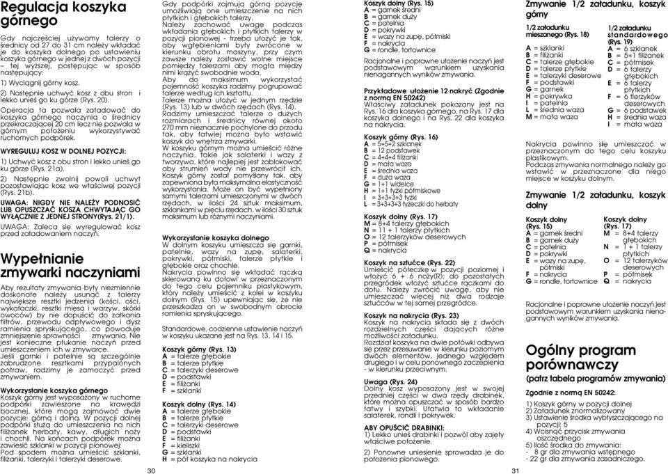 Operacja ta pozwala za adowaç do koszyka górnego naczynia o Êrednicy przekraczajàcej 20 cm lecz nie pozwala w górnym po o eniu wykorzystywaç ruchomych podpórek.