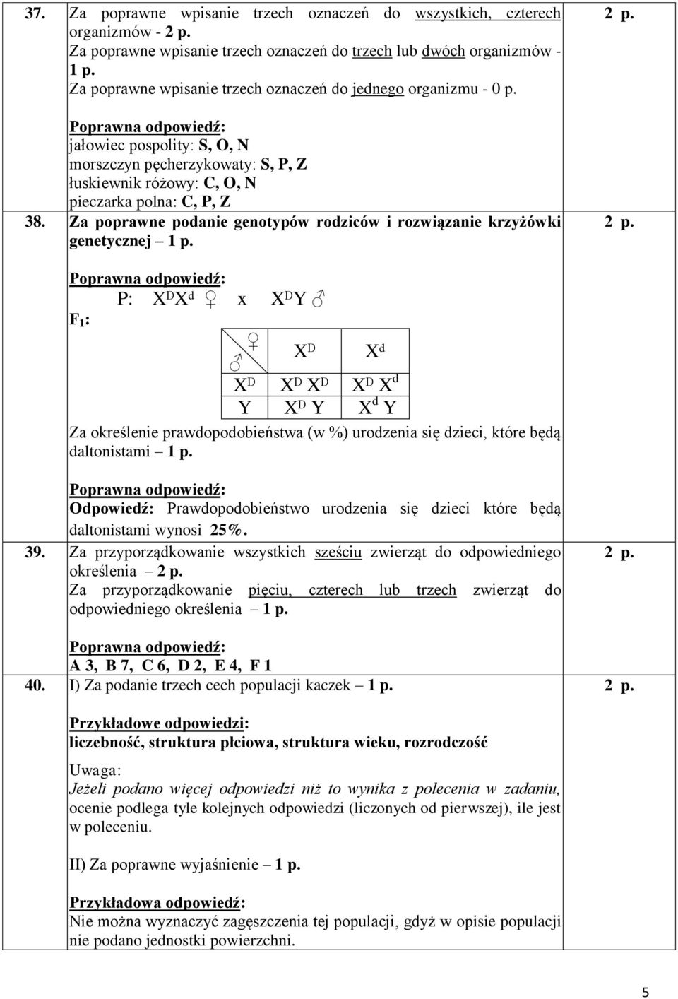 Za poprawne podanie genotypów rodziców i rozwiązanie krzyżówki genetycznej P: XᴰXᵈ x XᴰY F 1 : Xᴰ Xᵈ Xᴰ Xᴰ Xᴰ Xᴰ X d Y Xᴰ Y X d Y Za określenie prawdopodobieństwa (w %) urodzenia się dzieci, które