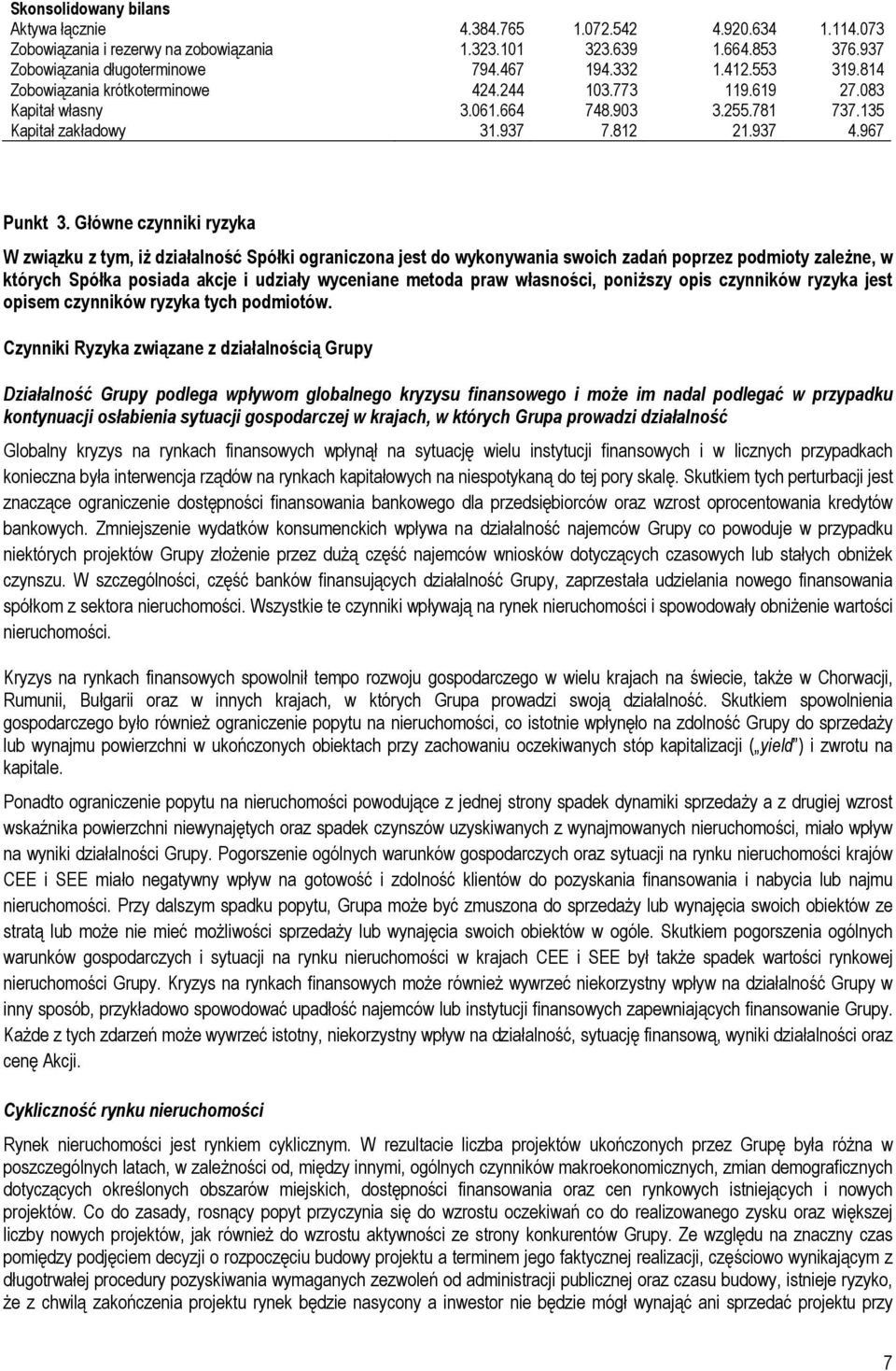 Główne czynniki ryzyka W związku z tym, iż działalność Spółki ograniczona jest do wykonywania swoich zadań poprzez podmioty zależne, w których Spółka posiada akcje i udziały wyceniane metoda praw