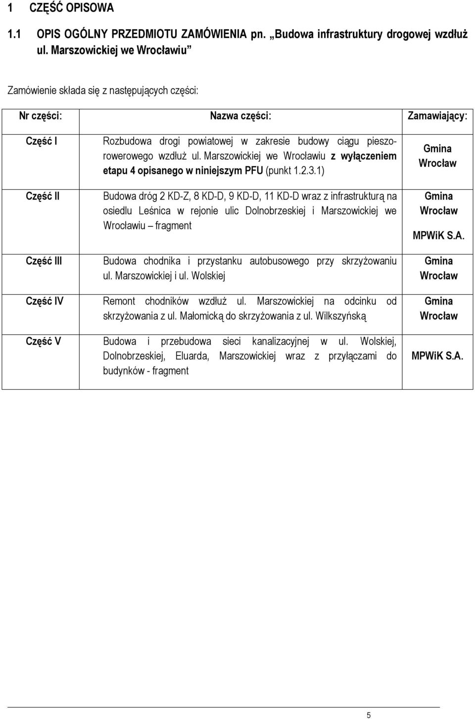 wzdłuż ul. Marszwickiej we Wrcławiu z wyłączeniem etapu 4 pisaneg w niniejszym PFU (punkt 1.2.3.